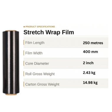 Black Stretch Film 23mu - 6 Rolls per box
