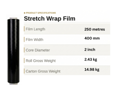 Black Stretch Film 23 mu - 6 Rolls Per Box