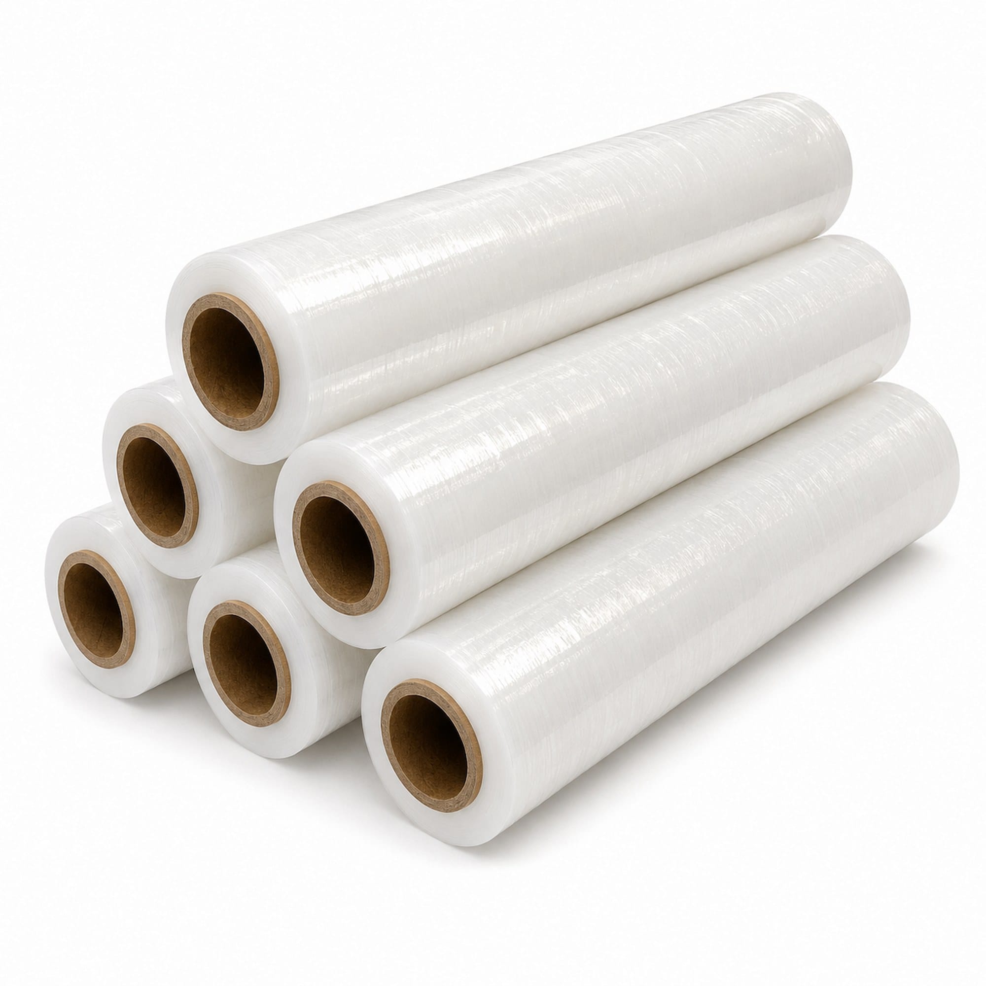 17 micron clear standard core stretch film, 6 rolls stacked, 400mm x 250m