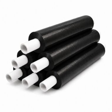23 micron black extended core stretch film, 6 rolls stacked, 400mm x 250m